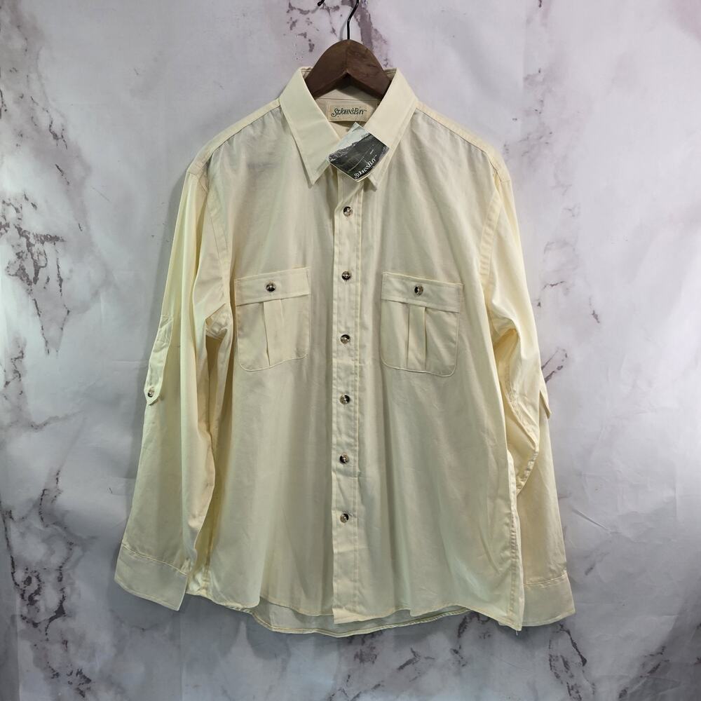 Vintage Button Shirt Mens Large Yellow Safari Pima Long Sleeve St John Bay